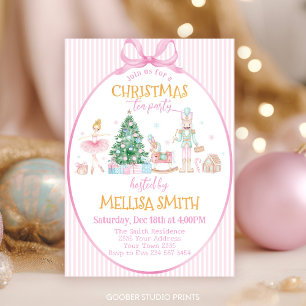 Invitación Fiesta de té de Navidad con cascanueces y lazo ros