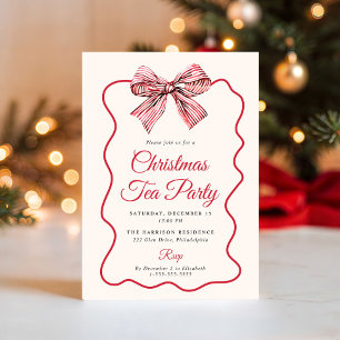 Invitación Fiesta de Té de Navidad con Lazo Coquette