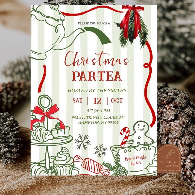 Invitación Fiesta de té de Navidad garabateado a mano (Subido por el creador)