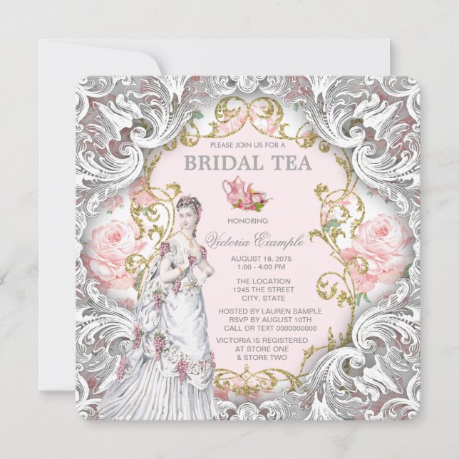 Invitación Fiesta de té de novia (Anverso)