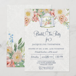 Invitación Fiesta de té de novia acuarela rosa y floral blanc