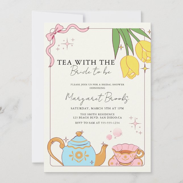 Invitación Fiesta de té de novia amarillo rosa (Anverso)