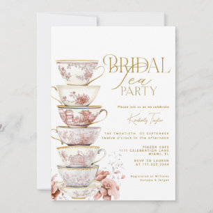 Invitación Fiesta de té de novia Chinoiserie Rosa Lluvia de b