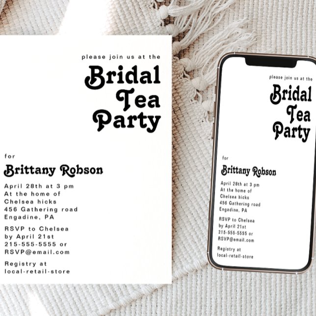Invitación Fiesta de té de novia con letras retro modernas (Subido por el creador)