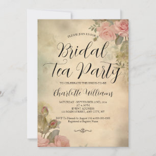 Invitación Fiesta de té de novia con rosas rosadas de estilo 