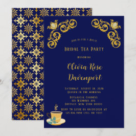 Invitación Fiesta de té de novia de la Corona Real Azul y Oro