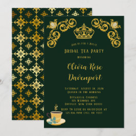Invitación Fiesta de té de novia de la Corona Real Verde y Or
