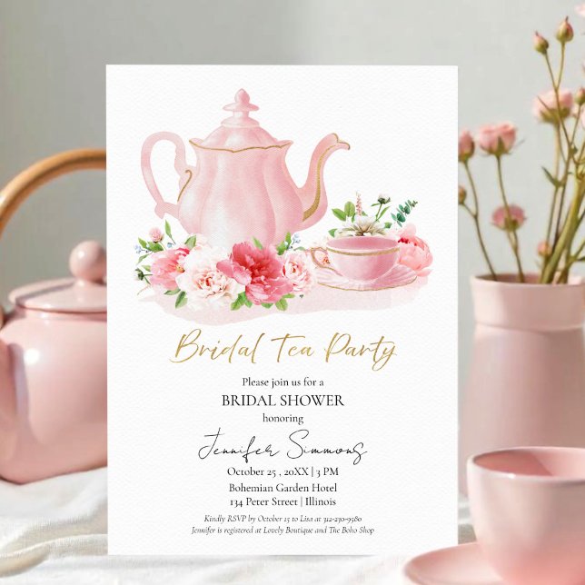 Invitación Fiesta de té de novia | Ducha nupcial dorada flora (Subido por el creador)