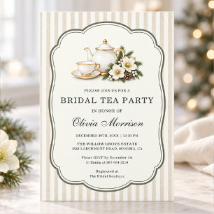 Invitación Fiesta de té de novia floral blanca de invierno