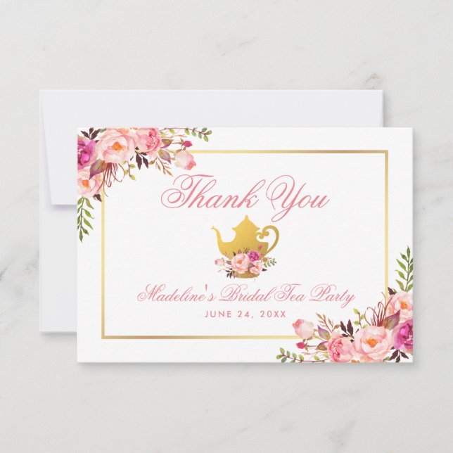 Invitación Fiesta de té de novia floral rosa (Anverso)