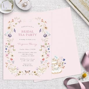 Invitación Fiesta de té de novia floral rosa