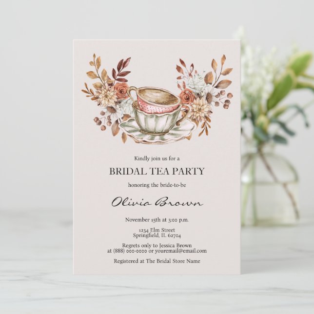 Invitación Fiesta de té de novia floral rústico (Anverso de pie)