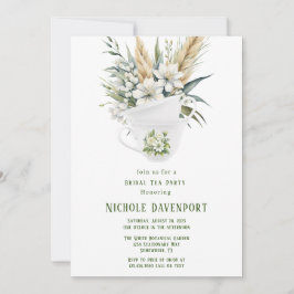 Invitación Fiesta de té de novia pintado de verde floral blan