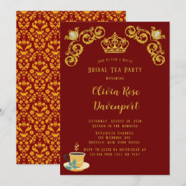 Invitación Fiesta de té de novia rojo y oro de la Corona Real