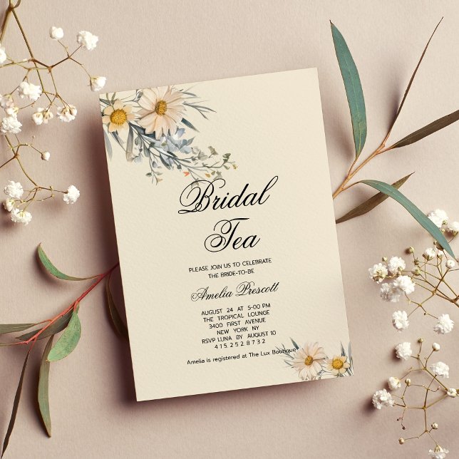 Invitación Fiesta de té de novias con flores botánicas (Botanical floral bridal tea party Bridal Shower)