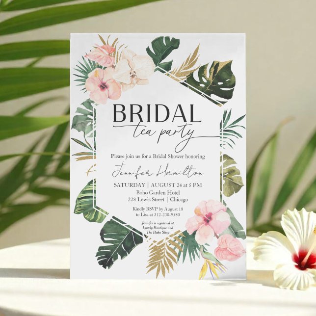 Invitación Fiesta de té de novias con flores tropicales (Subido por el creador)
