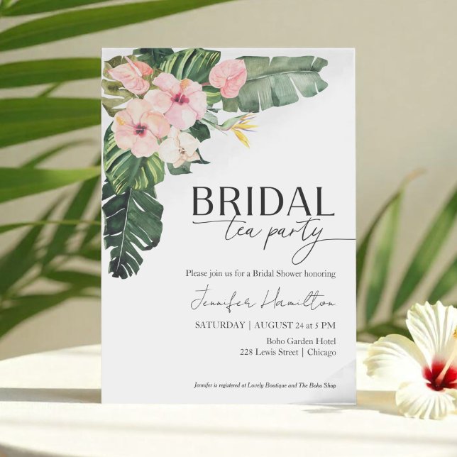 Invitación Fiesta de té de novias con flores tropicales (Subido por el creador)