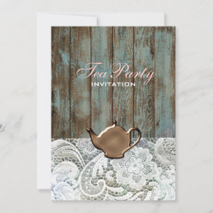 Invitación fiesta de té de novilla de campo de leña de grano 
