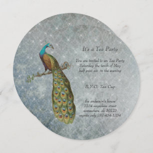 Invitación Fiesta de té de pavo real metálico de plata Art No