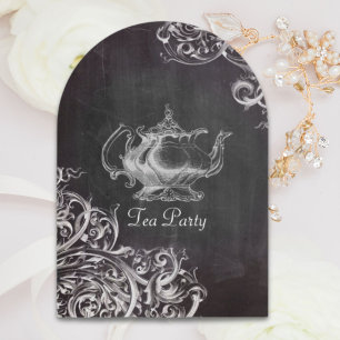 Invitación fiesta de té de pizarra de tetera de campo francés
