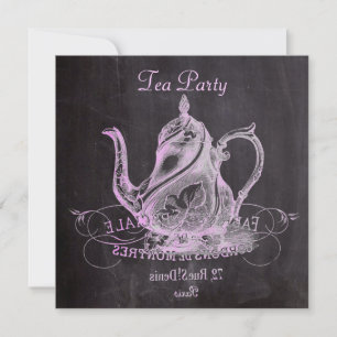 Invitación fiesta de té de pizarra de tetera de campo francés