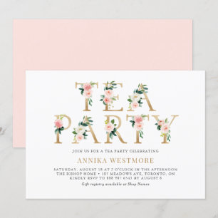 Invitación Fiesta de té de primavera de Relieve metalizado do