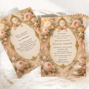 Invitación Fiesta de té de regencia para baby shower con flor