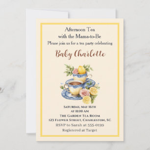 Invitación Fiesta de té de tarde para baby shower de taza de 