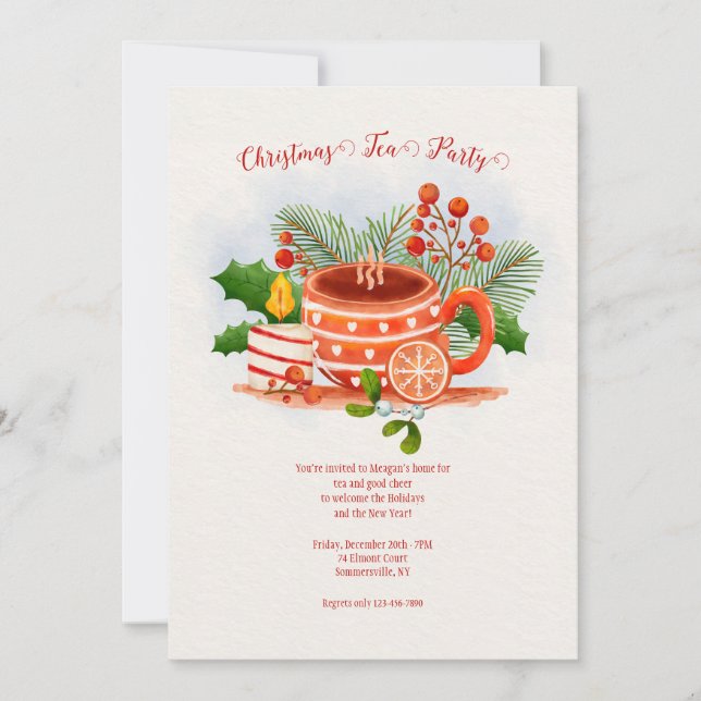 Invitación Fiesta de té de vacaciones (Anverso)