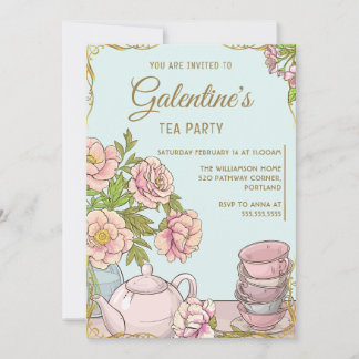 Invitación Fiesta de Té del Día de Galentines Floral Vintage