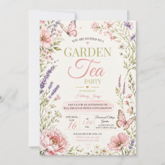 Invitación Fiesta de té del jardín de mariposas de flores sil