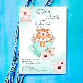 Invitación Fiesta de té ducha bebé lindo zorro bebé en una mu
