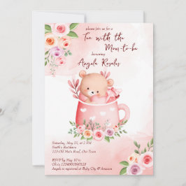 Invitación Fiesta de té ducha de bebé lindo tono rosado en un