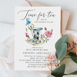 Invitación Fiesta de té ducha de novia con mariposa y rosa