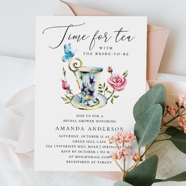Invitación Fiesta de té ducha de novia con mariposa y rosa (Subido por el creador)