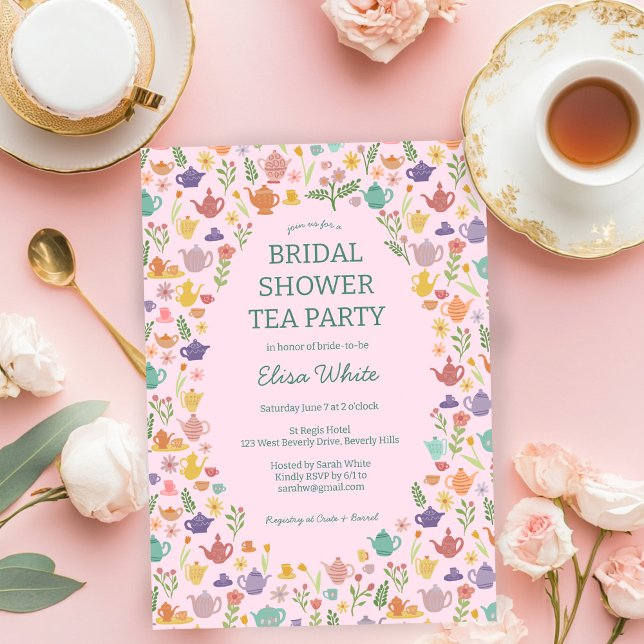 Invitación Fiesta de té ducha de novia PERSONALIZADO colorido (Tea Party Bridal Shower Cute Colorful CUSTOM Invitation
)