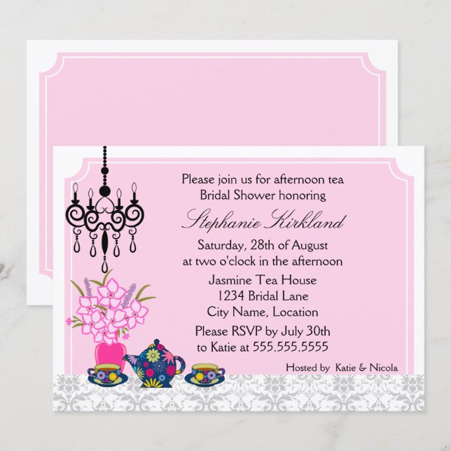 Invitación Fiesta de té elegante (Anverso / Reverso)