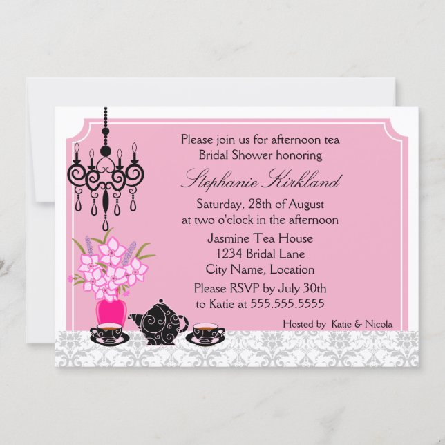 Invitación Fiesta de té elegante (Anverso)