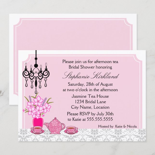 Invitación Fiesta de té elegante (Anverso / Reverso)