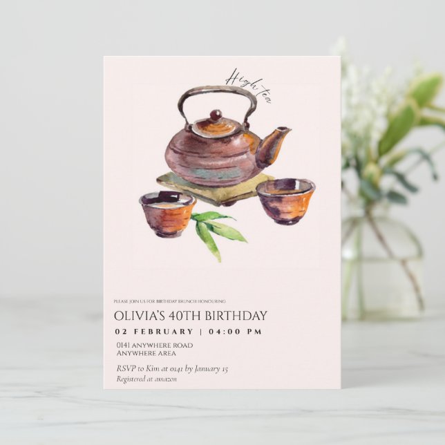 Invitación Fiesta de té elegante (Anverso de pie)