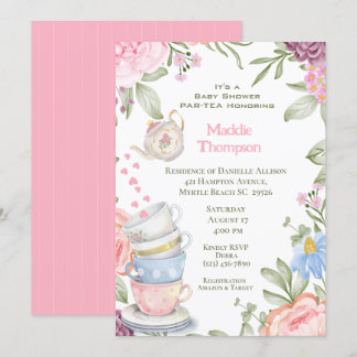Invitación Fiesta de té elegante Baby Shower verde rosa