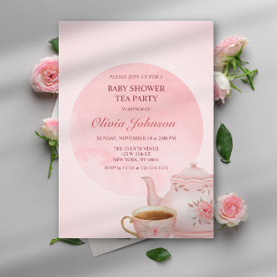 Invitación Fiesta de té elegante con rosa sonrojado para baby