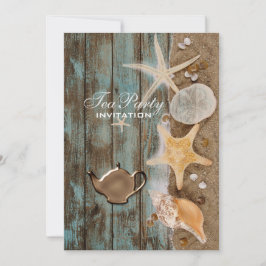 Invitación fiesta de té elegante de conchas de mar en la play