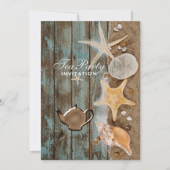 Invitación fiesta de té elegante de conchas de mar en la play (Anverso)