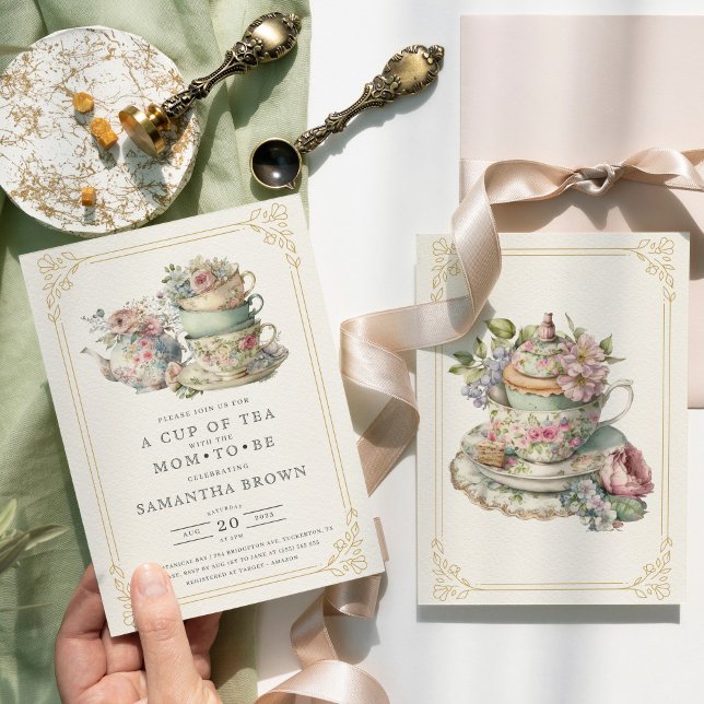Invitación Fiesta de té elegante de época Baby Shower (Subido por el creador)
