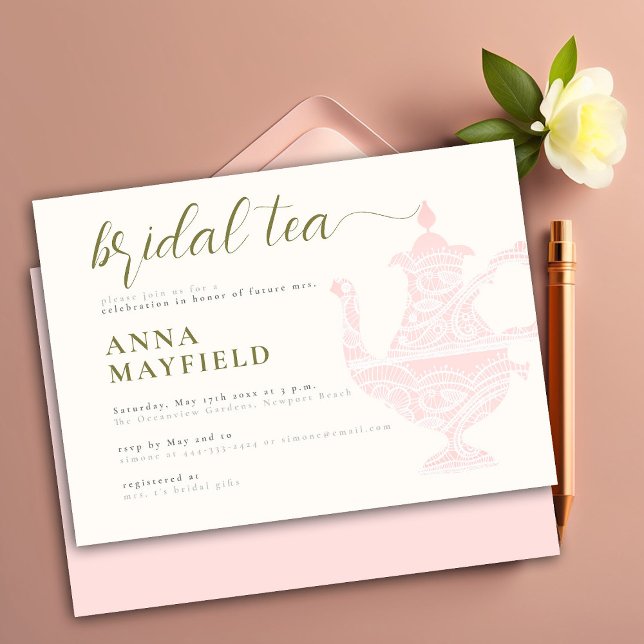 Invitación Fiesta de té elegante de novia rosa elegante de té (Subido por el creador)