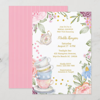 Invitación Fiesta de té elegante ducha de novia verde rosa