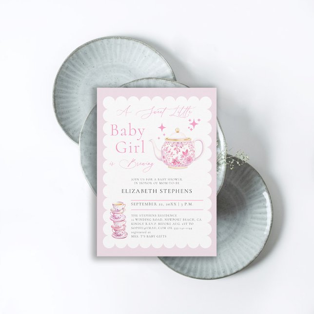 Invitación Fiesta De Té Elegante Moderno Dulce Bebé Ducha (tea baby shower invitation high noon afternoon party elegant modern watercolor pink)