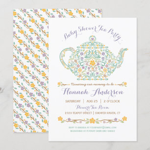 Invitación Fiesta de té elegante para baby shower - Tetera
