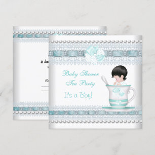 Invitación Fiesta de té en taza de bebé azul para baby shower